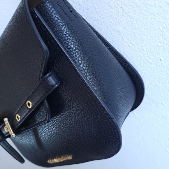 Michael Kors "Emilia" small saddle Leather Crossbody Bag in Black - Picture 3 of 9